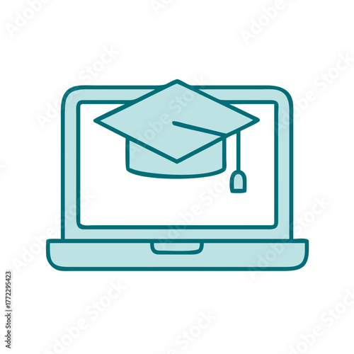 E Learning Laptop with Graduation Cap Icon for Web and Graphic Design