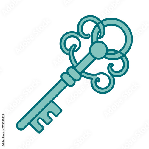 Elegant Vintage Key with Swirl Pattern Icon for Web and Graphic Design