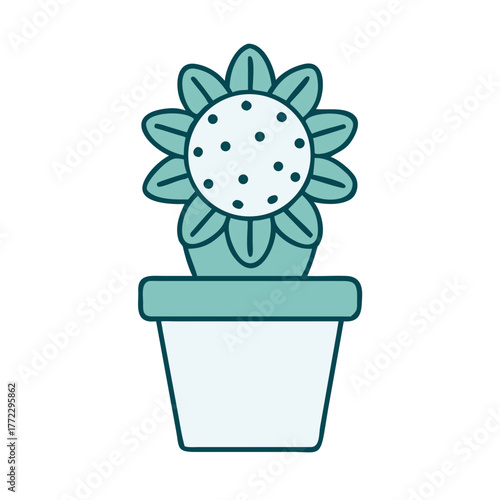 Small Round Cactus with Flower in a Pot Icon for Web and Graphic Design