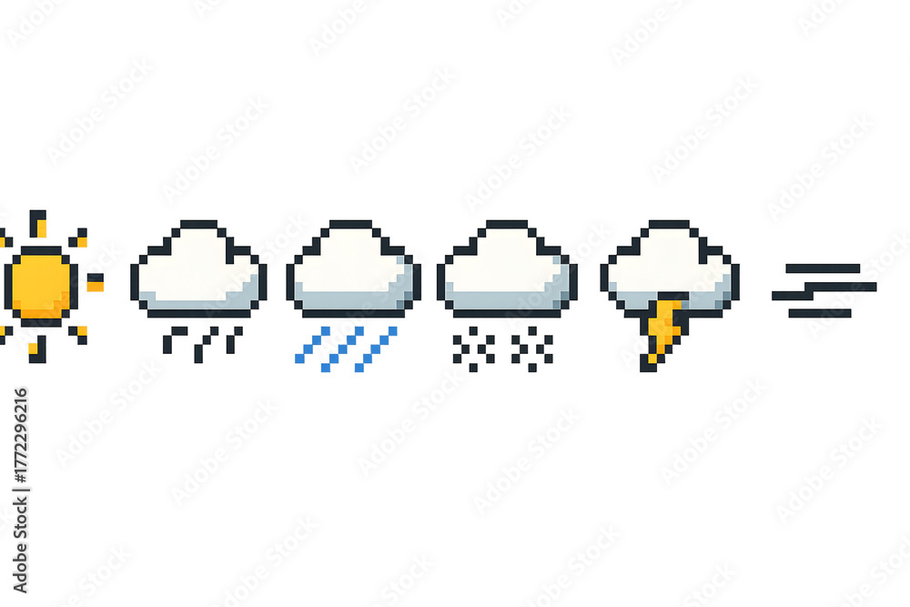 Naklejka premium Tiny 8-Bit Pixel Weather Icon Pack (32x32) Transparent