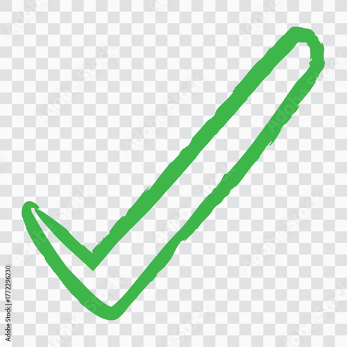 Hand-Drawn Green Check Mark Symbol Vector, Sketchy Approval and Success Icon