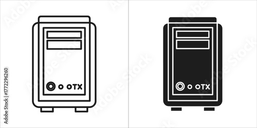 Computer server icon in black and white style