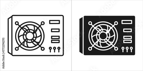 Computer power supply in black and white