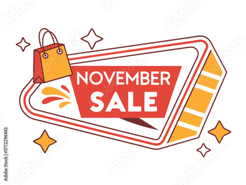 November Sale Banner with Shopping Bag and Abstract Shape for Promotional Marketing