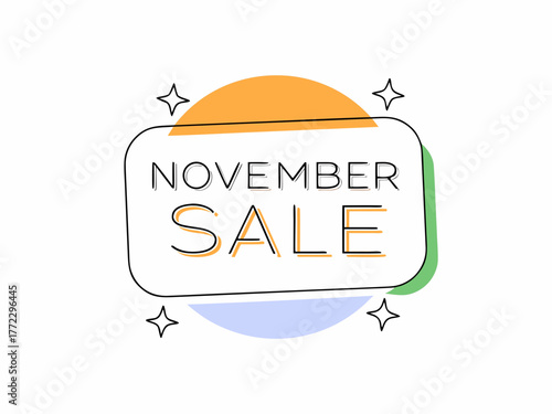 Modern and Vibrant November Sale Promotion Banner with Abstract Shapes and Outline Design, Perfect for Seasonal Discounts and Special Shopping Events