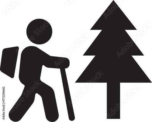 Hiking Icon. Solid vector icons of hiking companionship. Adventure and Outdoor Exploration Graphics. walking icon, forest hike, nature run, beach workout, park yoga, group walk, scenic path.