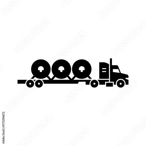 truck with flatbed trailer glyph icon. flatbed truck illustration.