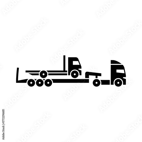 truck with flatbed trailer glyph icon. flatbed truck illustration.