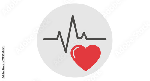 Heartbeat icon with red heart and transparent background