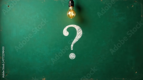 Illuminated Inquiry A Chalkboard Question Mark Under a Glowing Lightbulb, Symbolizing the Search for Answers and Knowledge