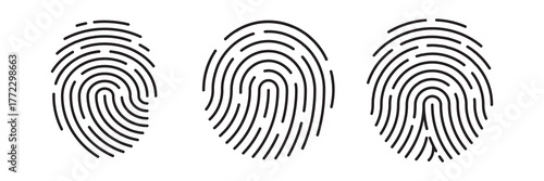 Fingerprint Vector Icons Set – Biometric Thumbprint Scan Design for Security, Police & Identity Verification