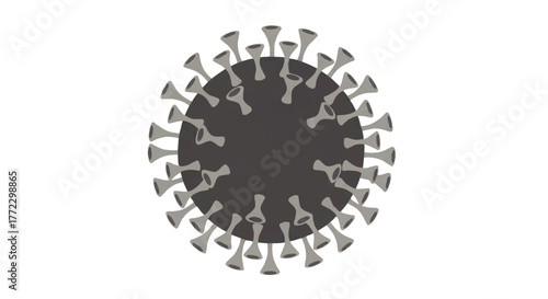 A 2D illustration of a grey virus on a white background with protruding spikes around its dark grey core.