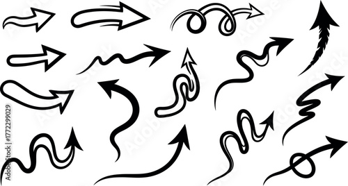 Hand drawn arrow collection diverse styles symbols directional pointers graphic elements