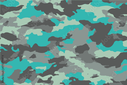 A flat pattern of camouflage in teal and lime green, perfect for military or survival-themed designs.Camouflage military pattern, vector classic army background, design repeat.