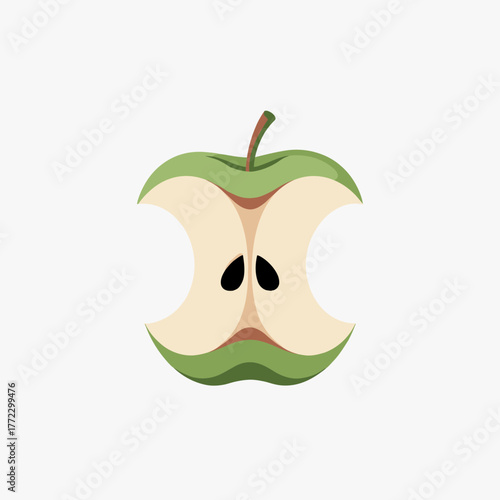 Core of Green Apple with Seeds Isolated on White Background Represents Healthy Eating and Wasted Food Concept
