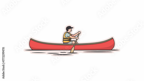 Illustration of a Person Canoeing on a Lake Vector Art for Travel and Outdoor Adventure Concepts