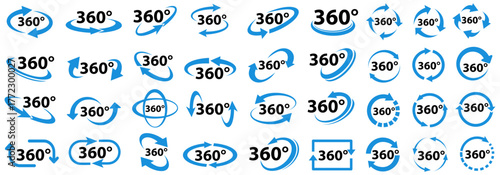 set vector 360 degrees view arrows icon. 360 round sign 360 rotate symbol design illustration