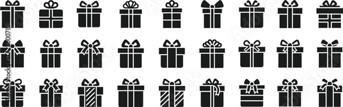 Collection of diverse gift boxes with ribbons and bows festive present icons for celebration and holiday design elements vector christmas