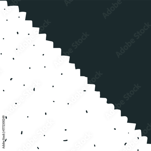 The white staircase goes from top to bottom diagonally.