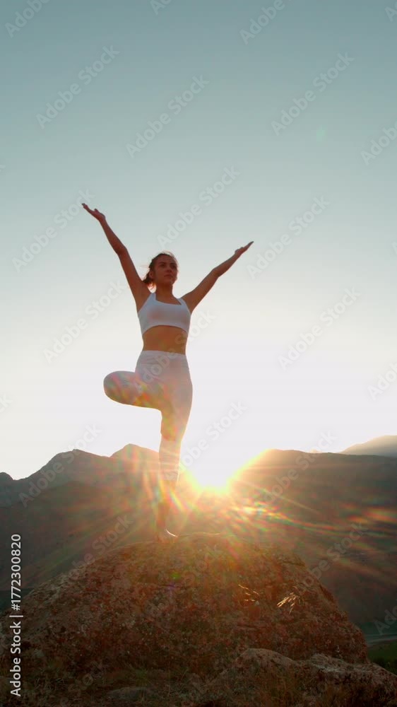 custom made wallpaper toronto digitalWoman Practicing Yoga Tree Pose On Mountain Peak At Sunrise Finding Balance Harmony And Mindfulness In Nature Spiritual Awakening Calm Energy Freedom Wellness Meditation Serenity Concept
