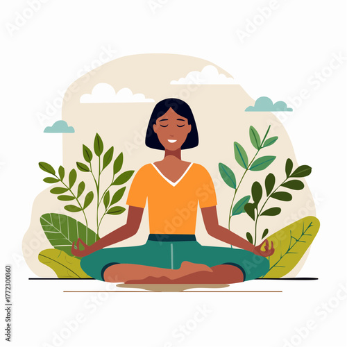 Wallpaper Mural Woman Practicing Meditation and Relaxation in Nature - AI Generated Torontodigital.ca