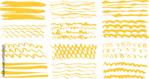 Set Underline marker yellow pasta ribbons and wheat vector illustration