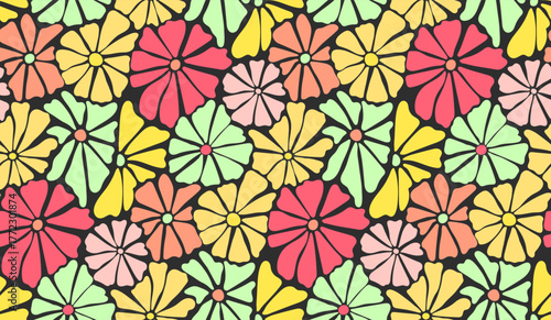 Seamless floral pattern with delicate white petal outlines on a dark teal background, great for fabric, stationery, and modern decorative use.