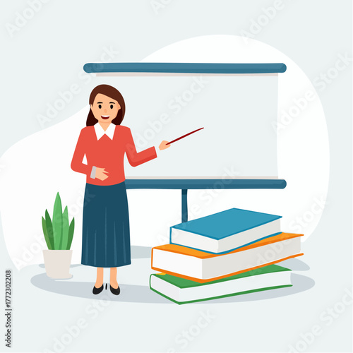 Female Instructor Explaining Lesson with Books - AI Generated