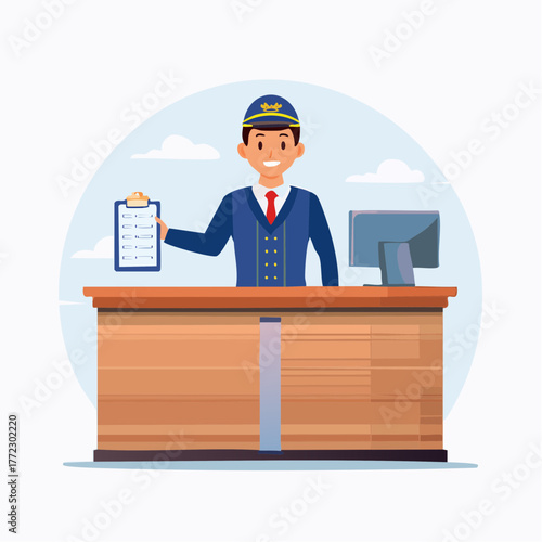 Airport Receptionist or Front Desk Officer with Clipboard - AI Generated