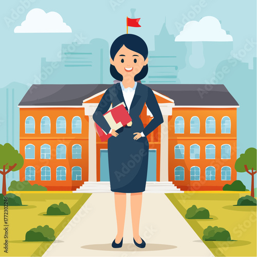 Smiling Female School Director with Books - AI Generated