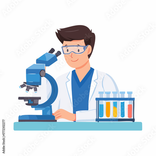 Lab Researcher Observing Samples Under Microscope - AI Generated