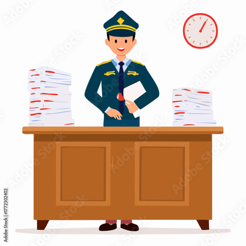 Male Government Officer Working at Office Desk - AI Generated