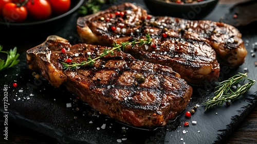 Set of steaks consisting of bone sirloin ribeye