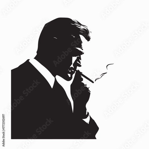 Businessman Smoking Side Silhouette Vector Illustration on white background