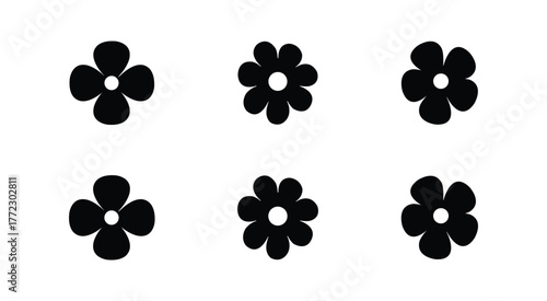 Floral Silhouette Collection Vector,Minimal Flower Icons Set Isolated on White Background