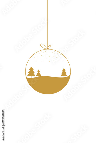Christmas tree hanging golden Christmas toy on a white background with a place for text, vector illustration. Abstract festive element for banners, posters, postcards, invitations, greetings