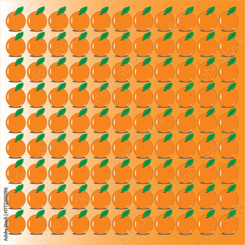 Seamless orange fruit pattern with fresh citrus elements. Modern vector design featuring juicy oranges, leaves, and minimal background for fabric, packaging, and decor.