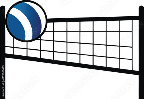 Silhouette vector of beach volleyball net with ball for summer sports and outdoor design.