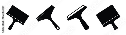 Four black squeegee icons showing different angles and grips for cleaning tasks
