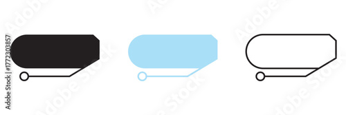 The text discusses digital callouts, footnotes,  tech, box, bar, layout for links and digital information .Set of three modern drone or surveillance camera icons in black, blue, and outline styles. 