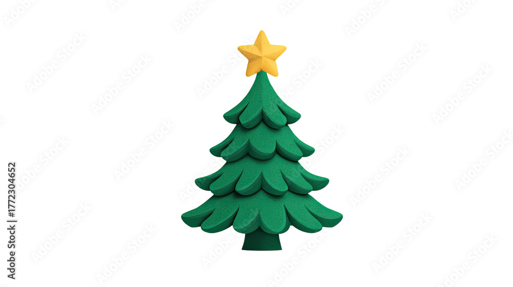 Fototapeta premium stylized green christmas tree with yellow star festive holiday decoration minimalist pine tree icon isolated on white background