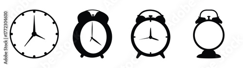 Collection of vintage and modern alarm clocks icon set timekeeping devices graphic elements
