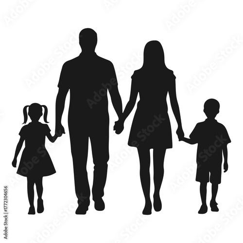 United Family Walking Together Silhouette