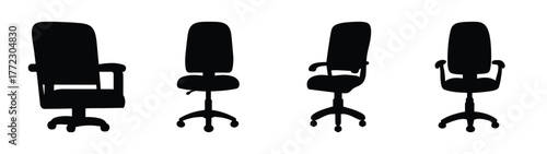 Collection of four black office chair silhouettes shown from different angles