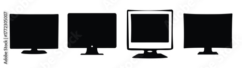 Four computer monitors in a row, with one highlighted in white outline, representing a selection or difference