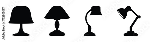 Collection of four silhouette desk lamps showing different styles and designs