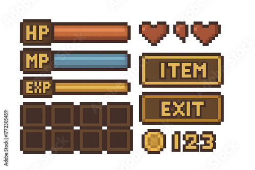 8-Bit RPG Interface Tileset – Retro Pixel Art Game UI Pack