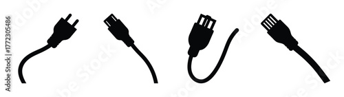 Four ethernet cables with rj45 connectors varying in position and bend