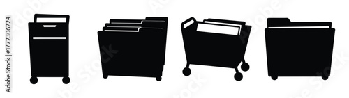 Black file cart and folder icons diverse perspectives office organization and storage