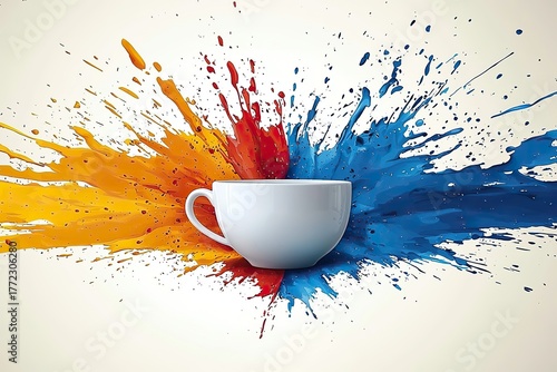Abstract cup of coffee with splash drawing 